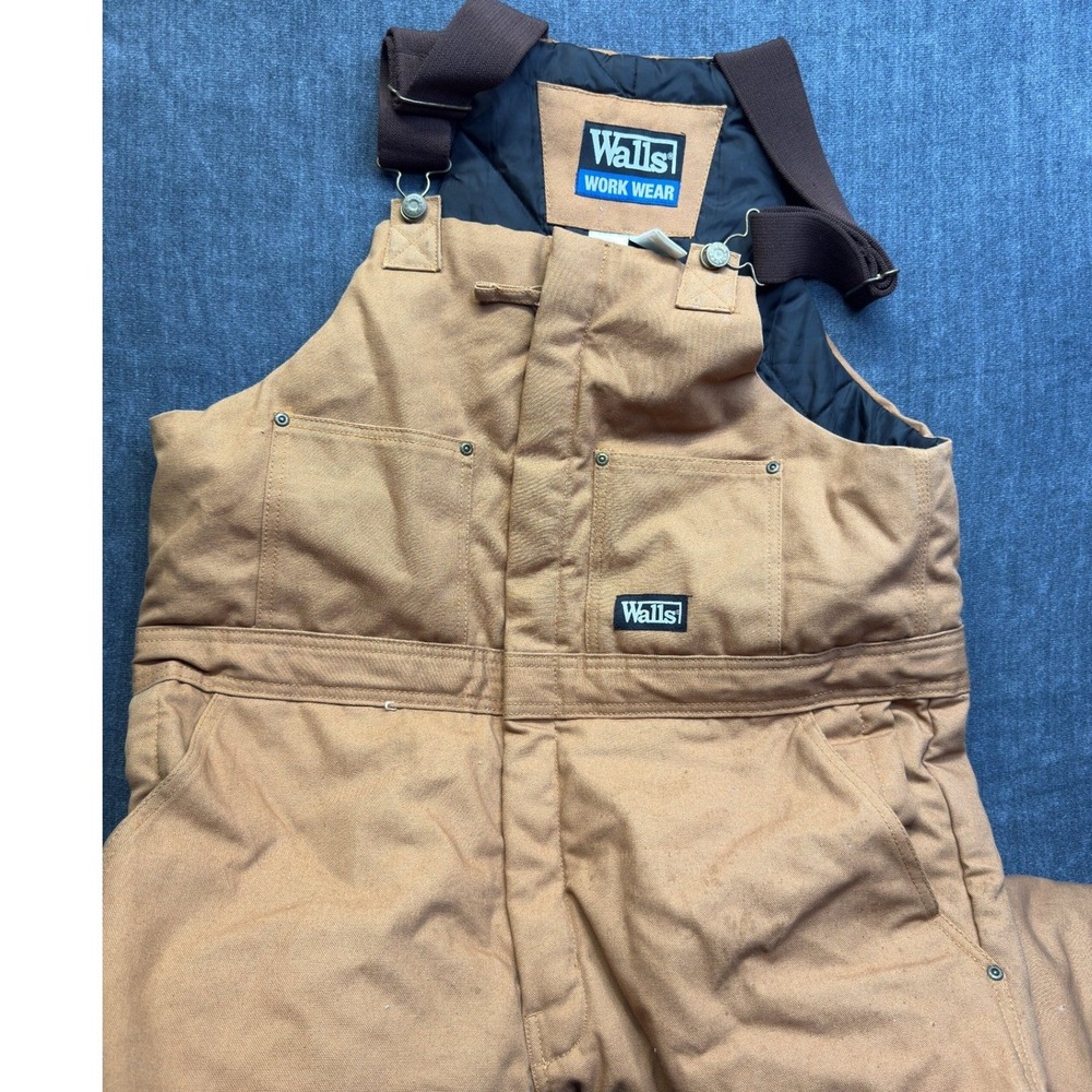 Walls Work Wear Mens L 38-40 Insulated Duck Bib Overalls Brown Quilted Workwear